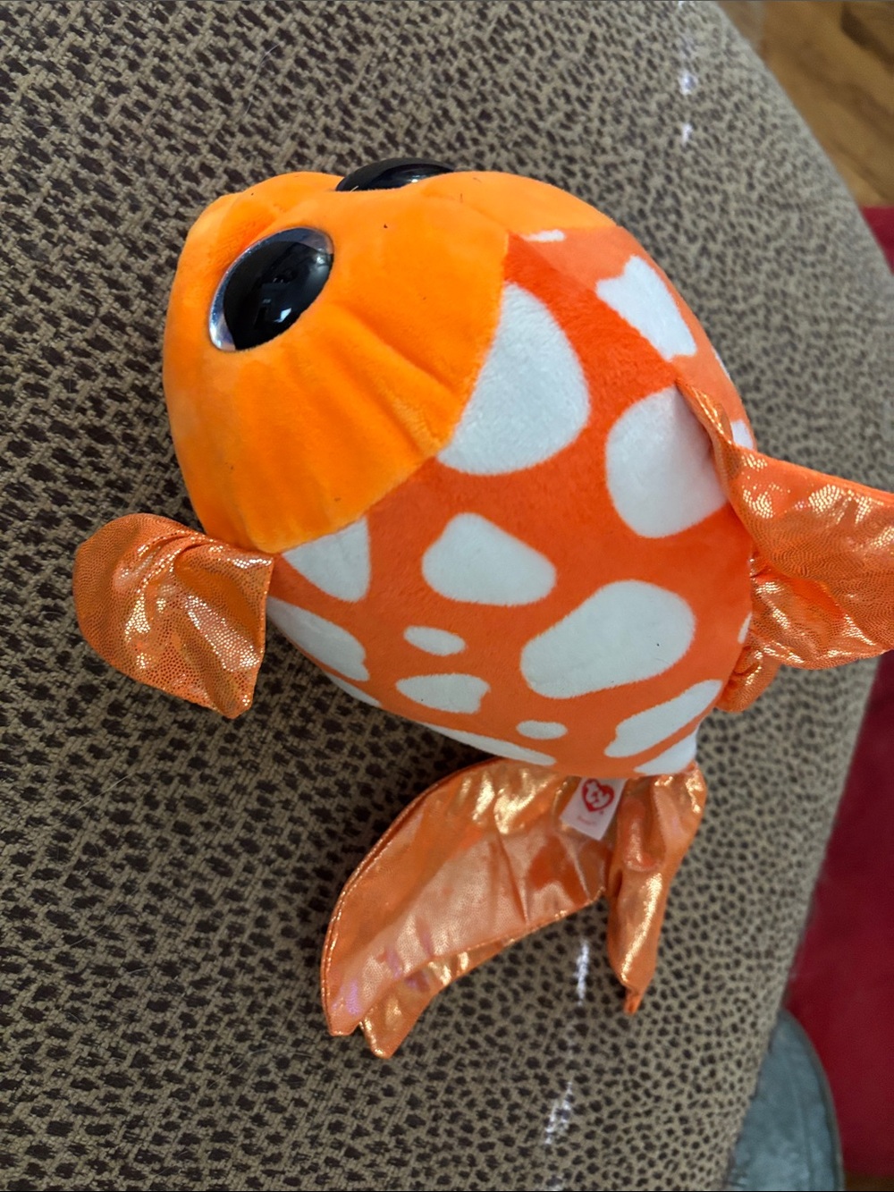 Ty Orange and White Polka Dot Plush Fish with Shiny Fins